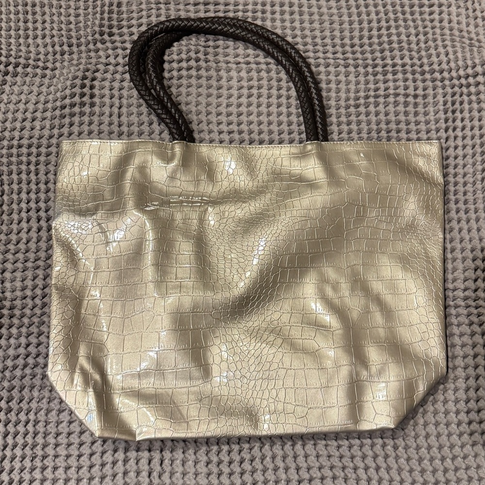 Neiman Marcus Gold Croc-Embossed Tote